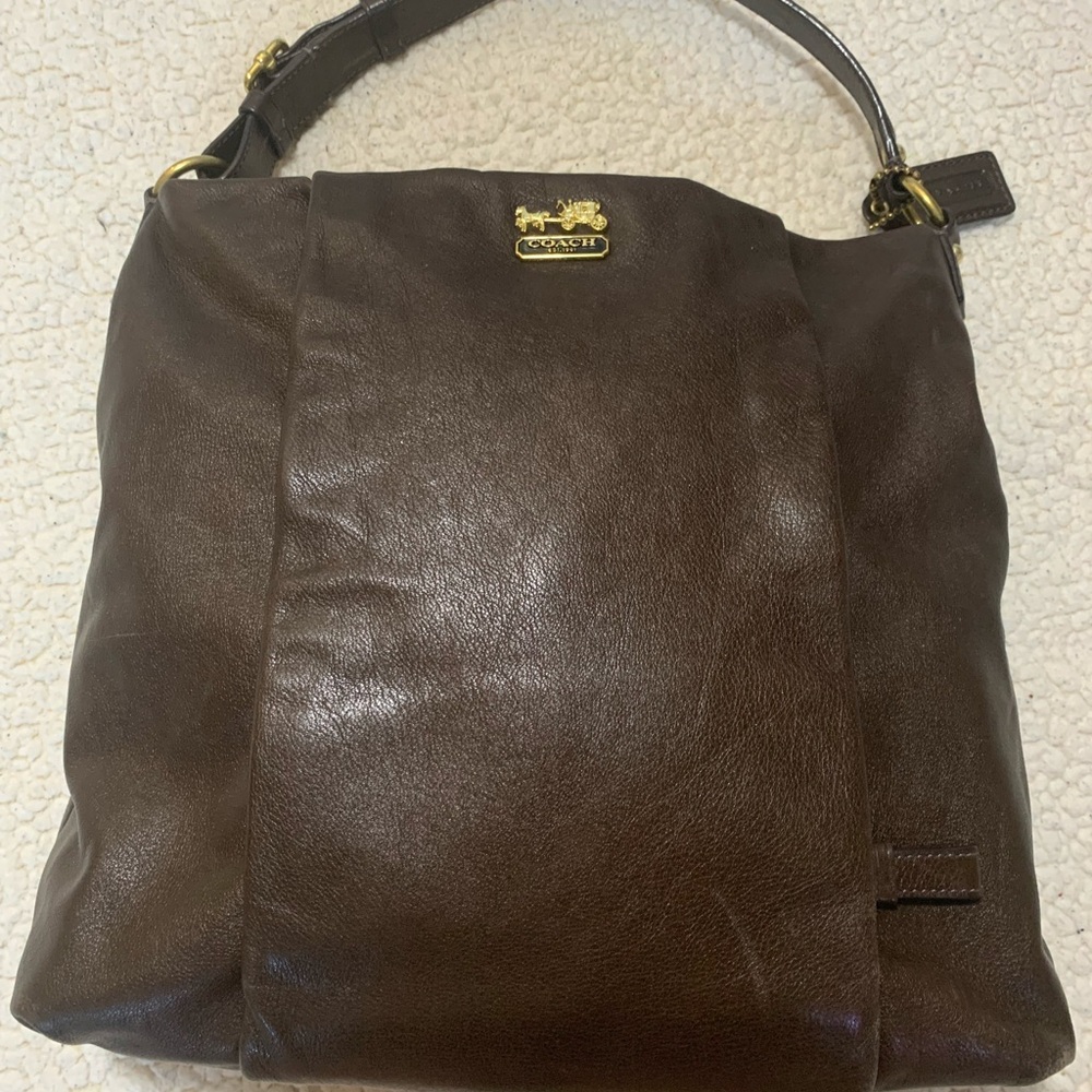 Coach Dark Brown Leather Bag with Gold Logo